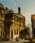 Carabain Paintings - A View of the Judengasse Salzburg by Jacques Carabain